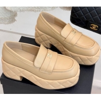 Duplicate Chanel Lambskin Platform Loafers 7.5cm Beige 2025 G46582
