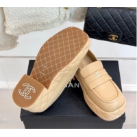 Duplicate Chanel Lambskin Platform Loafers 7.5cm Beige 2025 G46582