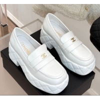Big Discount Chanel Lambskin Platform Loafers 7.5cm White 2025 G46582