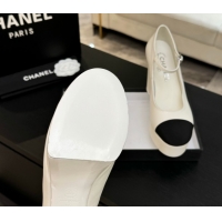 Durable Chanel Calfskin & Grosgrain Platform Mary Janes Pumps 11cm with Strass Buckle White 2025 G46434