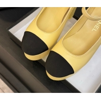 Buy New Cheap Chanel Calfskin & Grosgrain Platform Mary Janes Pumps 11cm with Strass Buckle Yellow 2025 G46434