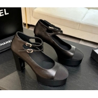 Good Quality Chanel Calfskin & Grosgrain Platform Mary Janes Pumps 11cm with Double Buckle Black 2025 G46433