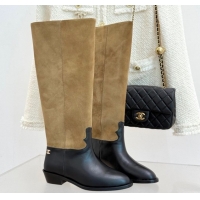 Best Product Chanel Suede and Black Calfskin High Boots Brown 2025 CH071515