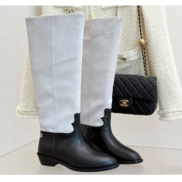 Good Looking Chanel Suede and Black Calfskin High Boots Pale Grey 2025 CH071515