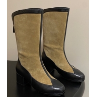 Luxurious Chanel Suede & Lambskin Heel High Boots 5cm Beige 2025 G46591