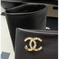 Top Design Chanel Calfskin & Grosgrain Heel High Boots 6cm with Foldover Bootleg Black 2025 CH071516