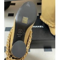 Popular Style Chanel Calfskin Leather & Grosgrain Heel High Boots 6cm with Foldover Bootleg and Chain Beige 2025 CH07151