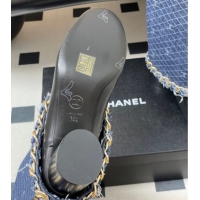 Cheap Price Chanel Denim, Calfskin & Grosgrain Heel High Boots 6cm with Foldover Bootleg and Chain Navy Blue 2025 CH0715