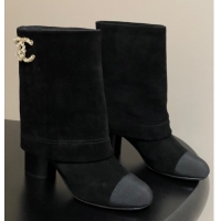 Classic Specials Chanel Suede & Grosgrain Heel Ankle Boots 6cm with Foldover Bootleg Black 2025 CH071516