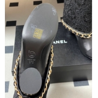 Best Product Chanel Lace, Calfskin & Grosgrain Heel Ankle Boots 6cm with Foldover and Chain Black 2025 CH071517