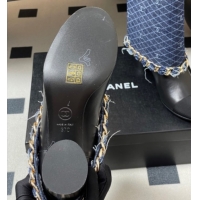 Charming Chanel Denim, Calfskin & Grosgrain Heel Ankle Boots 6cm with Foldover and Chain Navy Blue 2025 CH071517