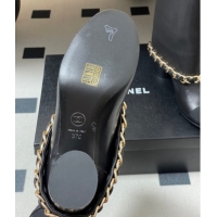 Good Quality Chanel Calfskin Leather & Grosgrain Heel Ankle Boots 6cm with Foldover and Chain Black 2025 CH071517