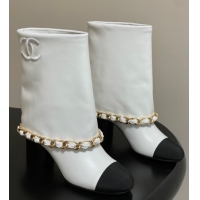 Good Product Chanel Calfskin Leather & Grosgrain Heel Ankle Boots 6cm with Foldover and Chain White 2025 CH071517