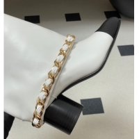 Good Product Chanel Calfskin Leather & Grosgrain Heel Ankle Boots 6cm with Foldover and Chain White 2025 CH071517
