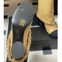 Duplicate Chanel Calfskin Leather & Grosgrain Heel Ankle Boots 6cm with Foldover and Chain Yellow 2025 CH071517