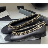 Hot Style Chanel Lambskin & Grosgrain Ballet Flats with Chain Black 2025 CH071518