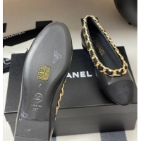 Hot Style Chanel Lambskin & Grosgrain Ballet Flats with Chain Black 2025 CH071518