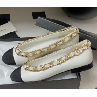 Sumptuous Chanel Lambskin & Grosgrain Ballet Flats with Chain White 2025 CH071518