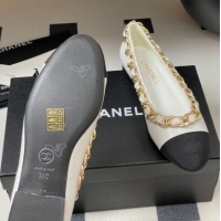 Sumptuous Chanel Lambskin & Grosgrain Ballet Flats with Chain White 2025 CH071518