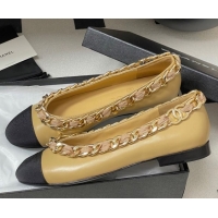 Cheap Price Chanel Lambskin & Grosgrain Ballet Flats with Chain Yellow 2025 CH071518