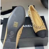 Cheap Price Chanel Lambskin & Grosgrain Ballet Flats with Chain Yellow 2025 CH071518