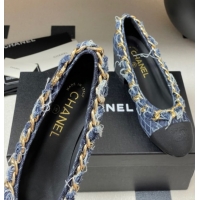 Grade Chanel Denim & Grosgrain Pumps 5cm with Chain Navy Blue 2025 CH071518