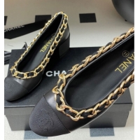 Luxury Cheap Chanel Lambskin & Grosgrain Pumps 5cm with Chain Black 2025 CH071518