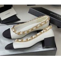 Cheap Chanel Lambskin & Grosgrain Pumps 5cm with Chain White 2025 CH071518