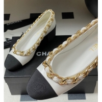 Cheap Chanel Lambskin & Grosgrain Pumps 5cm with Chain White 2025 CH071518