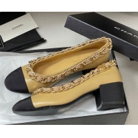 Big Discount Chanel Lambskin & Grosgrain Pumps 5cm with Chain Yellow 2025 CH071518