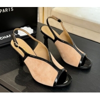 Trendy Design Chanel Suede & Patent Calfskin Heel Sandals 8.5cm Black/Beige 2025 G46538