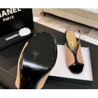 Trendy Design Chanel Suede & Patent Calfskin Heel Sandals 8.5cm Black/Beige 2025 G46538