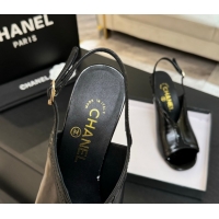 Original Cheap Chanel Shiny Crumpled Calfskin Heel Sandals 8.5cm Black 2025 G46538