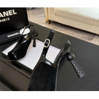 Luxury Discount Chanel Suede & Patent Calfskin Heel Sandals 8.5cm Black2 2025 G46538