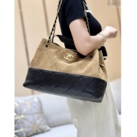 Market Sells Chanel Small Tote Bag in Suede Calfskin & Shiny Lambskin AS5634 Beige/Black 2025 Top Quality