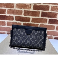 New Cheap Gucci Ophidia GG Denim Small Shoulder Bag 503877 Black 2024