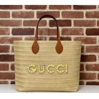 Reasonable Price Gucci Medium Straw-Effect Tote bag 779666 Beige 2024