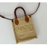 Pretty Style Gucci Super Mini Straw-Effect Tote bag 780083 Beige 2024