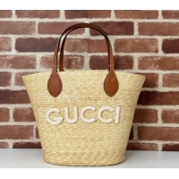 Promotional Gucci Medium Straw Tote bag with Gucci 779530 Beige 2024