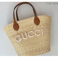 Promotional Gucci Medium Straw Tote bag with Gucci 779530 Beige 2024