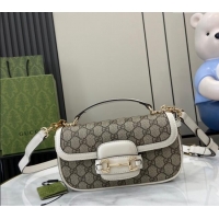 Top Quality Gucci Horsebit 1955 GG Canvas Small Top Handle Bag 815206 White 2024