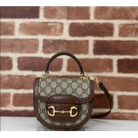 Unique Grade Gucci Horsebit 1955 GG Canvas Mini Top Handle Bag ‎781387 Beige/Brown 2024
