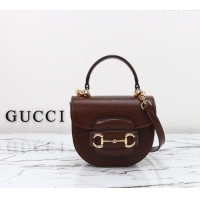 Most Popular Gucci Horsebit 1955 Leather Mini Top Handle Bag ‎781387 Dark Brown 2024