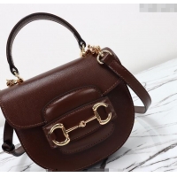 Most Popular Gucci Horsebit 1955 Leather Mini Top Handle Bag ‎781387 Dark Brown 2024