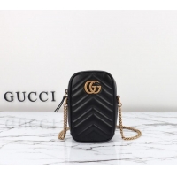 Luxury Discount Gucci GG Marmont Leather Mini bag 598597 Black 2024