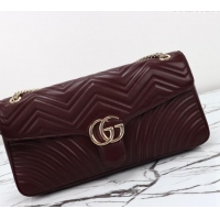Unique Grade Gucci GG Marmont Leather Large Shoulder Bag 788371 Burgundy 2024
