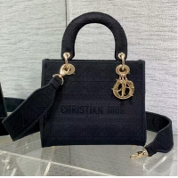 Classic Practical MEDIUM LADY D-LITE BAG Cannage Embroidery M0565OREY black