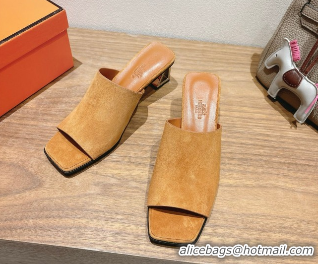 Top Design Hermes Kristal Heel Slides Sandal in Suede Brown 0606067