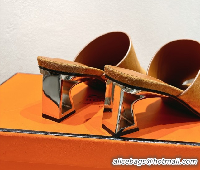 Top Design Hermes Kristal Heel Slides Sandal in Suede Brown 0606067