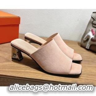 Purchase Hermes Kristal Heel Slides Sandal in Suede Pink 0606069